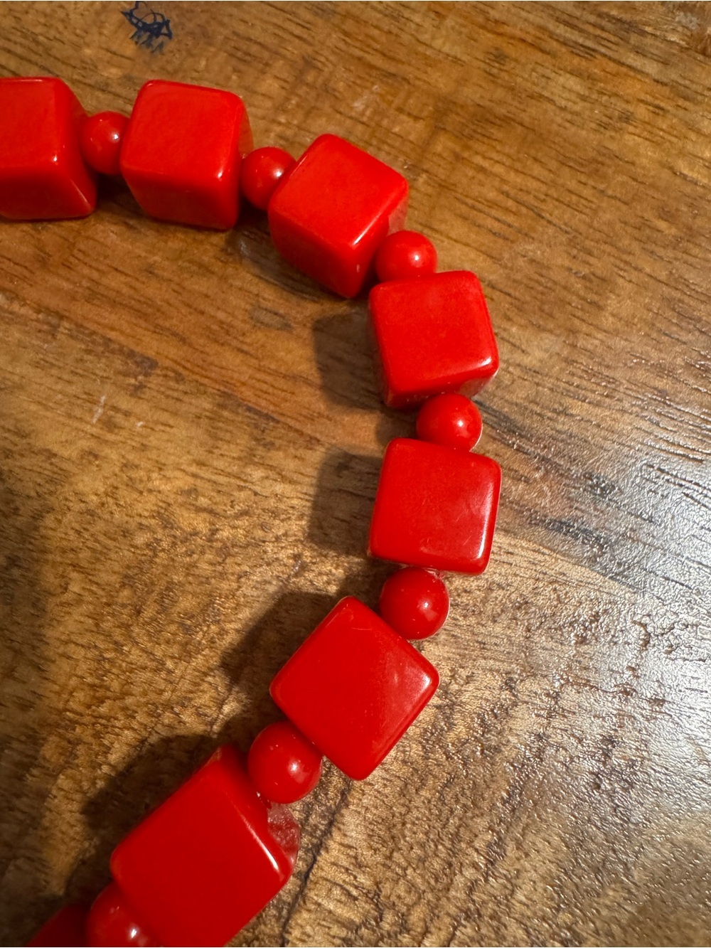 Vintage Red Cube Bead Necklace - Women Jewelry - Picture 3 of 3